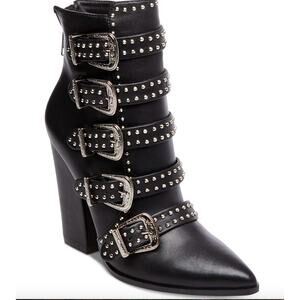 Steve Madden Black Ankle Boots with Silver Studded Straps